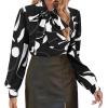 imageAvanova Women Tie Neck Bishop Long Sleeve Shirts Casual Work Blouses TopsBlack White