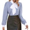 imageAvanova Women Tie Neck Bishop Long Sleeve Shirts Casual Work Blouses TopsBlue Striped