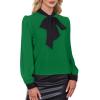 imageAvanova Women Tie Neck Bishop Long Sleeve Shirts Casual Work Blouses TopsGreen