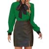 imageAvanova Women Tie Neck Bishop Long Sleeve Shirts Casual Work Blouses TopsGreen