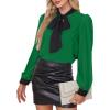 imageAvanova Women Tie Neck Bishop Long Sleeve Shirts Casual Work Blouses TopsGreen