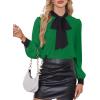 imageAvanova Women Tie Neck Bishop Long Sleeve Shirts Casual Work Blouses TopsGreen