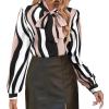 imageAvanova Women Tie Neck Bishop Long Sleeve Shirts Casual Work Blouses TopsMuti Striped