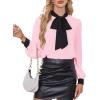 imageAvanova Women Tie Neck Bishop Long Sleeve Shirts Casual Work Blouses TopsPink