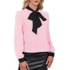 imageAvanova Women Tie Neck Bishop Long Sleeve Shirts Casual Work Blouses TopsPink