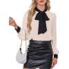 imageAvanova Women Tie Neck Bishop Long Sleeve Shirts Casual Work Blouses TopsWhite Beige