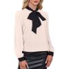 imageAvanova Women Tie Neck Bishop Long Sleeve Shirts Casual Work Blouses TopsWhite Beige