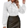 imageAvanova Women Tie Neck Bishop Long Sleeve Shirts Casual Work Blouses TopsWhite Dots