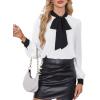 imageAvanova Women Tie Neck Bishop Long Sleeve Shirts Casual Work Blouses TopsWhite a
