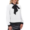 imageAvanova Women Tie Neck Bishop Long Sleeve Shirts Casual Work Blouses TopsWhite a