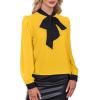 imageAvanova Women Tie Neck Bishop Long Sleeve Shirts Casual Work Blouses TopsYellow