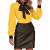 imageAvanova Women Tie Neck Bishop Long Sleeve Shirts Casual Work Blouses TopsYellow
