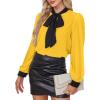 imageAvanova Women Tie Neck Bishop Long Sleeve Shirts Casual Work Blouses TopsYellow