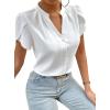imageAvanova Women V Neck Short Sleeve Blouse Petal Tulip Sleeve Top Business Casual Shirt White Small