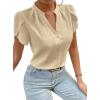 imageAvanova Women V Neck Short Sleeve Blouses Petal Tulip Sleeve Top Business Casual Shirt Beige Medium