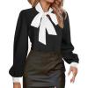 imageAvanova Women Bow Tie Neck Blouse Shirt Bishop Long Sleeve Work Office Top Black White D Large