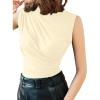 imageAvanova Women Fitted Sleeveless Ruched Tank Top Shirt Mock Turtleneck BlousesBeige