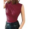 imageAvanova Women Fitted Sleeveless Ruched Tank Top Shirt Mock Turtleneck BlousesBurgundy a
