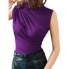 imageAvanova Women Fitted Sleeveless Ruched Tank Top Shirt Mock Turtleneck BlousesDark Purple Ys