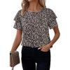 imageAvanova Women Floral Boho Print Ruffle Flutter Blouse Short Sleeve Work Business Summer Top Shirt Black Floral XLarge