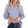 imageAvanova Women Leopard Print Ruffle V Neck Top 34 Long Sleeves Work Business Blouses ShirtBlue Striped