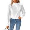 imageAvanova Women Long Sleeve Tie Neck Tops Shirts Balloon Lantern Sleeve Work Casaul Blouses White Small