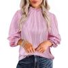 imageAvanova Women Polka Dot Long Sleeve Blouse Shirts Work Mock Neck Ruffle TopPink Stripe