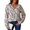 imageAvanova Women Print V Neck Long Sleeve Dressy Tops Blouses Work Business Casual Elegant Shirts Beige Medium