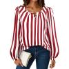 imageAvanova Women Striped Blouse Keyhole Tops Long Sleeves Work Business Casual ShirtRed