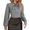 imageAvanova Women Tie Neck Bishop Long Sleeve Shirts Casual Work Blouses TopsBlack Checked