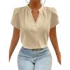 imageAvanova Women V Neck Short Sleeve Blouses Petal Tulip Sleeve Top Business Casual Shirt Beige Medium