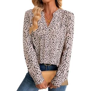 imageAvanova Women Boho Printed V Neck Tops Long Sleeve Shirts Work BlousesBeige Leopard
