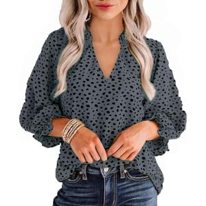 imageAvanova Women Leopard Print Ruffle V Neck Top 34 Long Sleeves Work Business Blouses ShirtGreen
