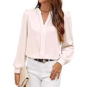 imageAvanova Women Long Sleeve Blouse V Neck Tops Work Business Casual ShirtsBeige