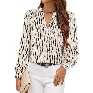 imageAvanova Women Long Sleeve Blouse V Neck Tops Work Business Casual ShirtsBeige Rope