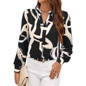 imageAvanova Women Long Sleeve Blouse V Neck Tops Work Business Casual ShirtsBlack Beige
