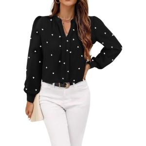 imageAvanova Women Long Sleeve Blouse V Neck Tops Work Business Casual ShirtsBlack Heart