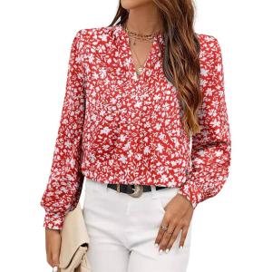 imageAvanova Women Long Sleeve Blouse V Neck Tops Work Business Casual ShirtsRed Floral