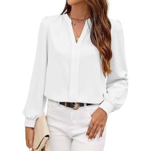 imageAvanova Women Long Sleeve Blouse V Neck Tops Work Business Casual ShirtsWhite