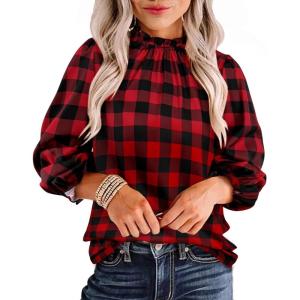 imageAvanova Women Polka Dot Long Sleeve Blouse Shirts Work Mock Neck Ruffle TopRed Black