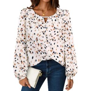 imageAvanova Women Striped Blouse Keyhole Tops Long Sleeves Work Business Casual ShirtFloral Apricot