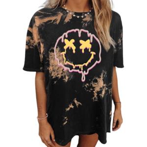 imageAvanova Women Tigers Graphic Oversized Tee Top Short Sleeve Loose Crewneck Summer TShirtTie Dye Brown W