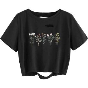 imageAvanova Women Distressed Loose Crop Top Oversized Short Sleeve Ripped Tee ShirtBlack Xh04