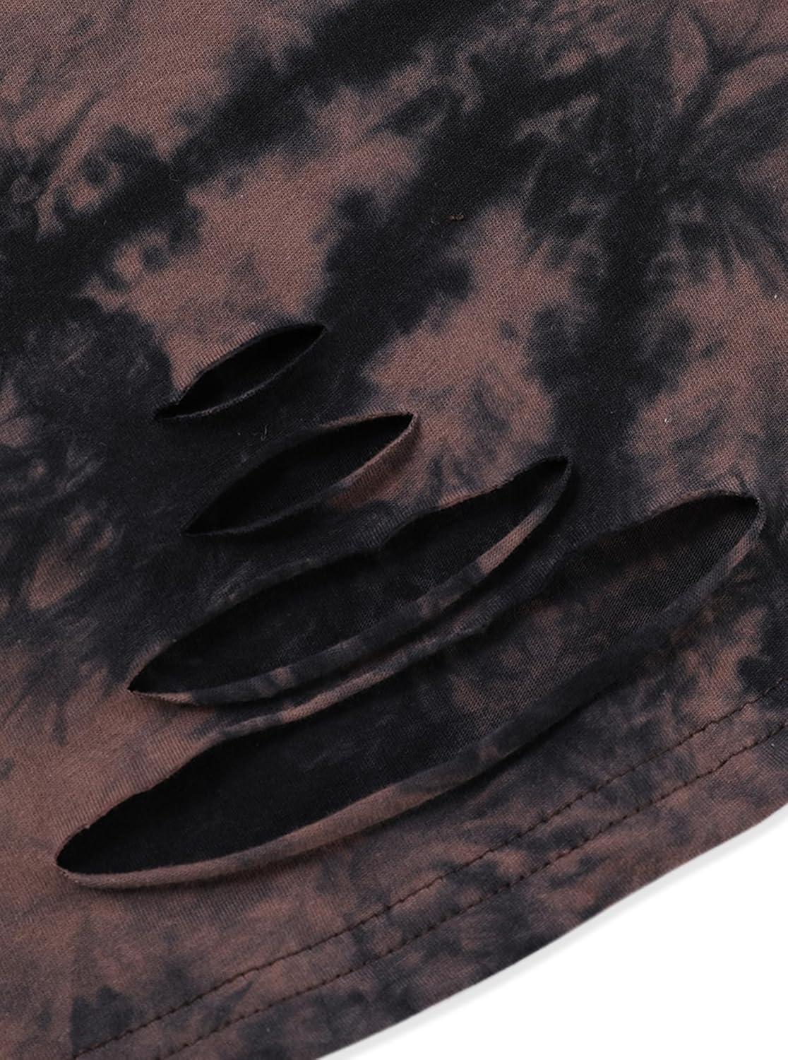 imageAvanova Women Skull Finger Graphic Distressed Tee Shirt Ripped Short Sleeve Crop TopsBlack Brown