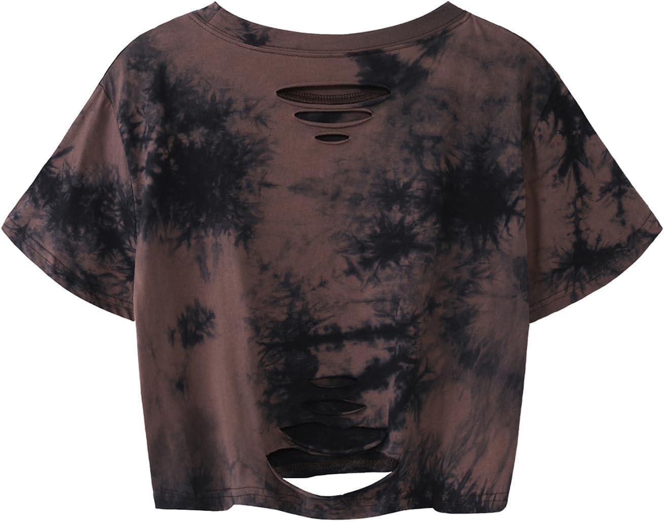 imageAvanova Women Skull Finger Graphic Distressed Tee Shirt Ripped Short Sleeve Crop TopsBlack Brown