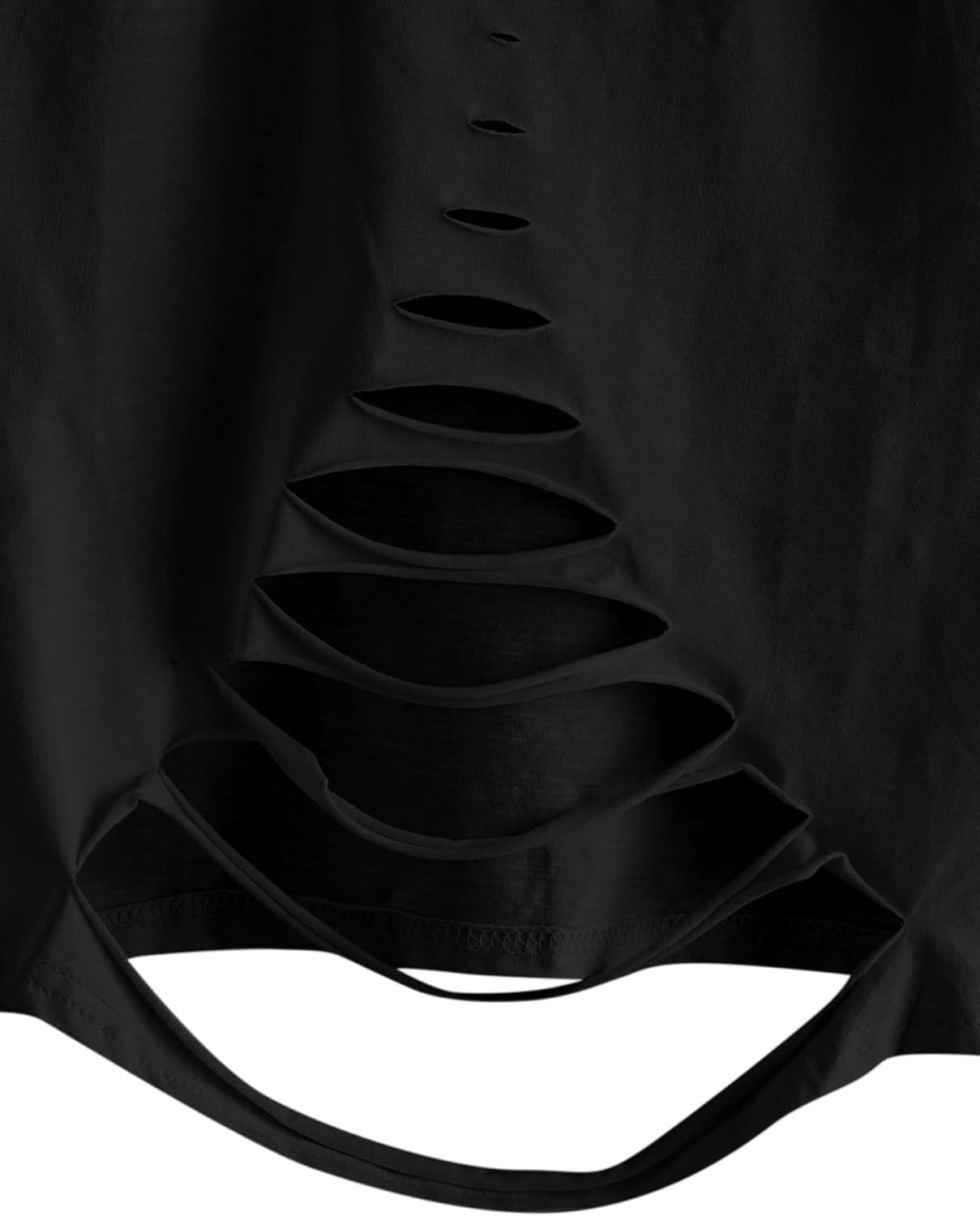 imageAvanova Women Skull Finger Graphic Distressed Tee Shirt Ripped Short Sleeve Crop TopsBlack Ys