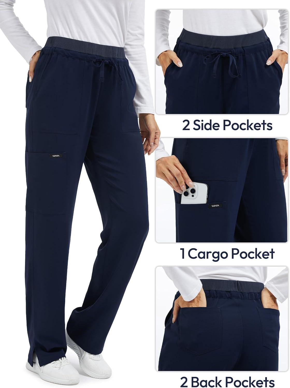 imageTapata Scrub Pants for Petite Women 26quot28quot Inseam Straight Leg Cargo Drawstring Bottoms with 5 PocketsNavy Blue