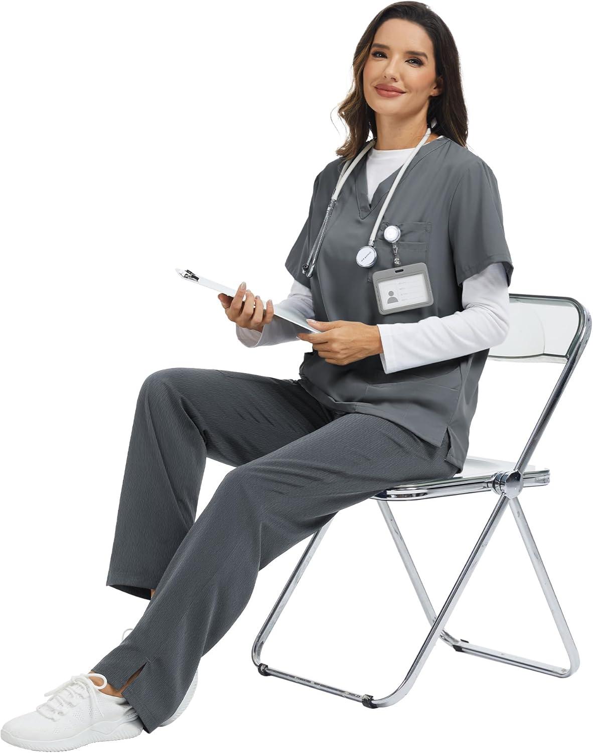 imageTapata Scrub Pants for Petite Women 26quot28quot Inseam Straight Leg Cargo Drawstring Bottoms with 5 PocketsSlate