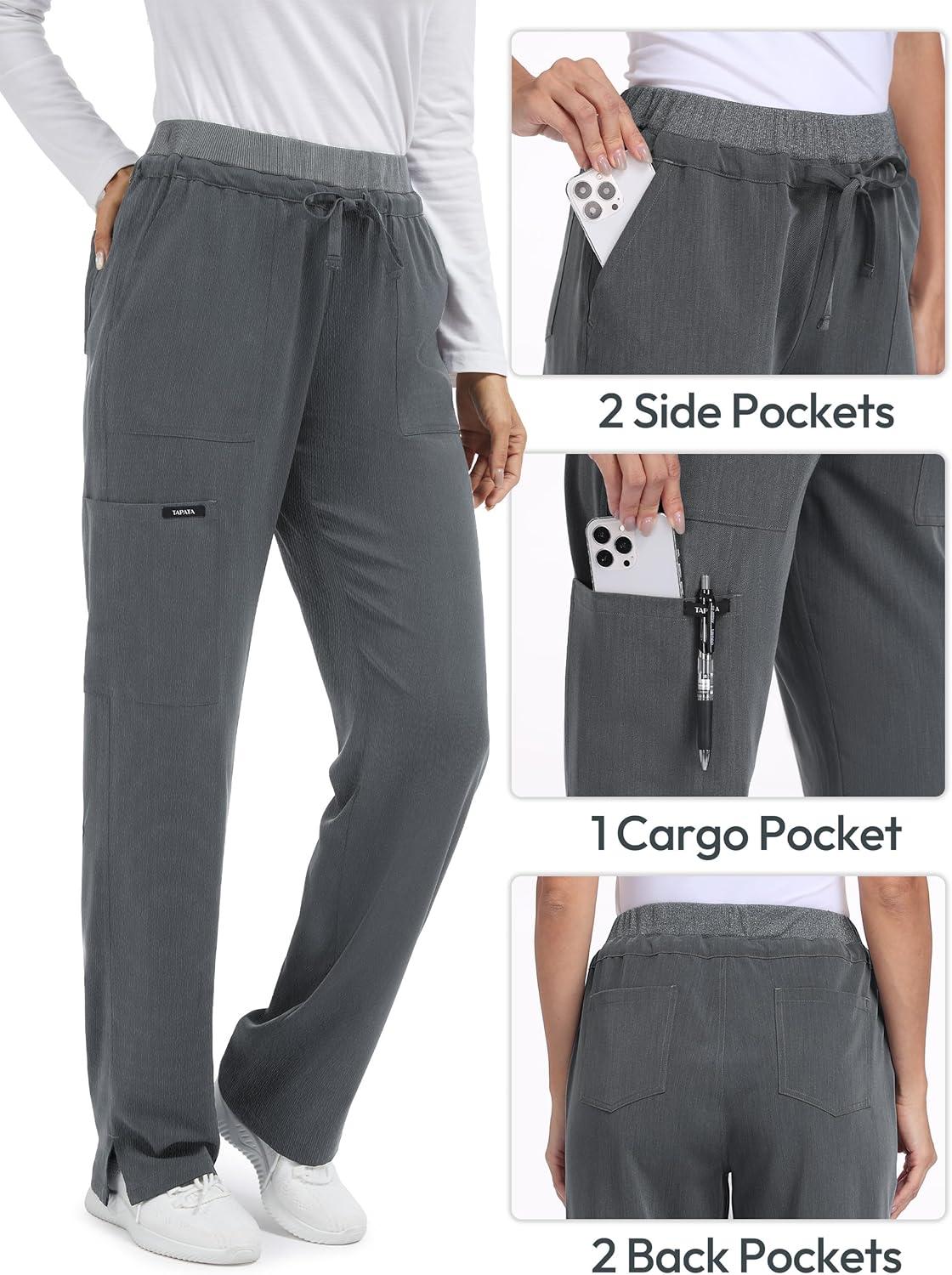 imageTapata Scrub Pants for Petite Women 26quot28quot Inseam Straight Leg Cargo Drawstring Bottoms with 5 PocketsSlate