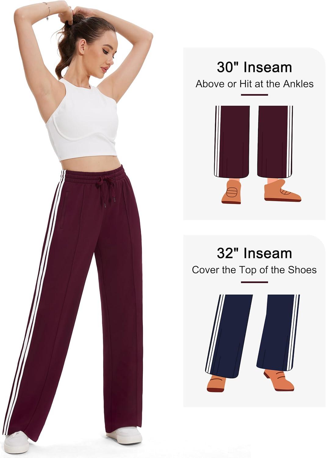 imageTapata Womens 28303234 Inseam Track Pants Loose Straight Leg Jogging Sweatpants WarmUp Sports Athletic RunningBurgundy